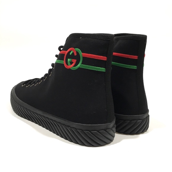 GUCCI INTERLOCKING G HIGH TOP SNEAKERS -BLACK CANVAS -MEN’S US 13.5 -NEW - Picture 4 of 10